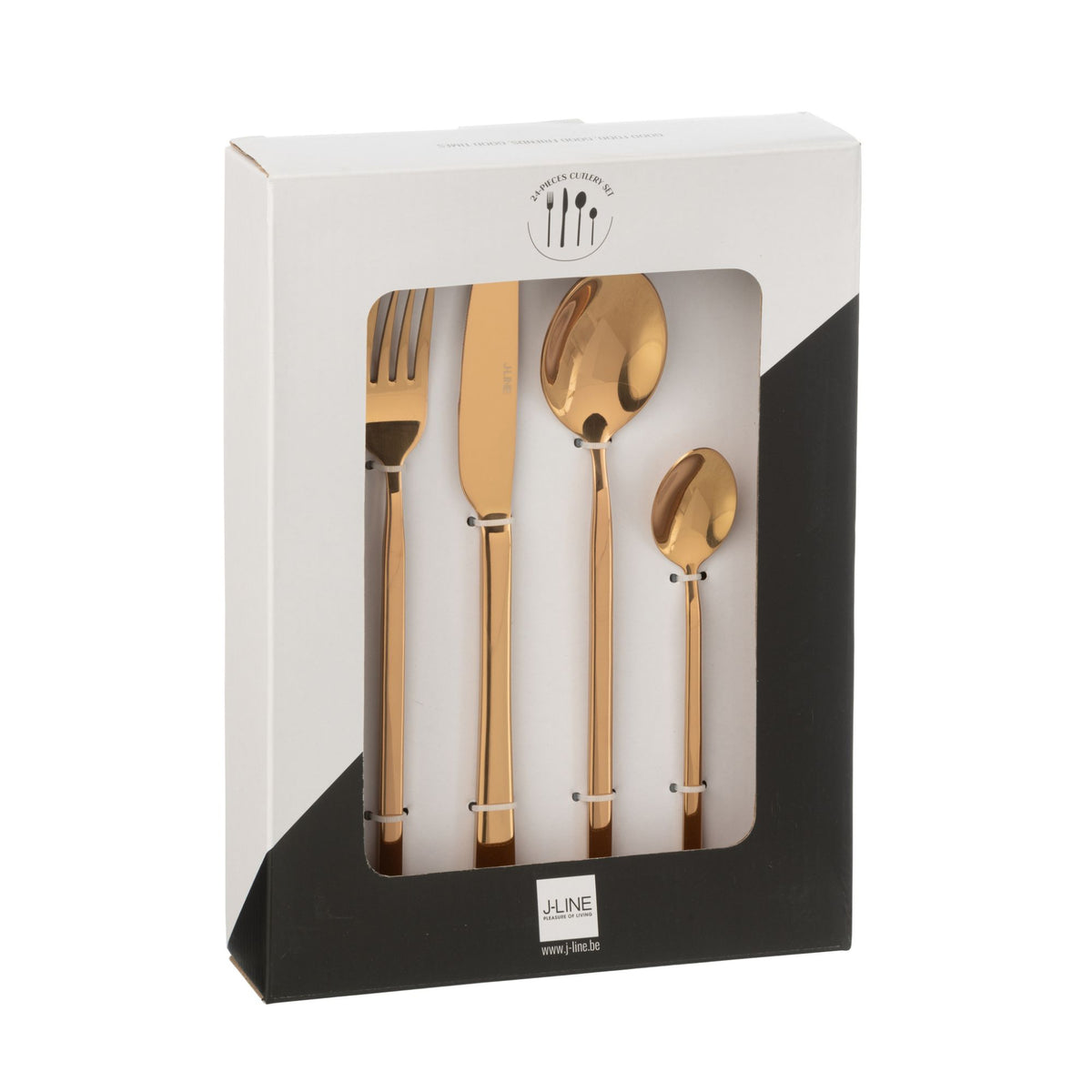 Coffret de couverts B 24 pièces en acier inoxydable, cuivre brillant, J-Line