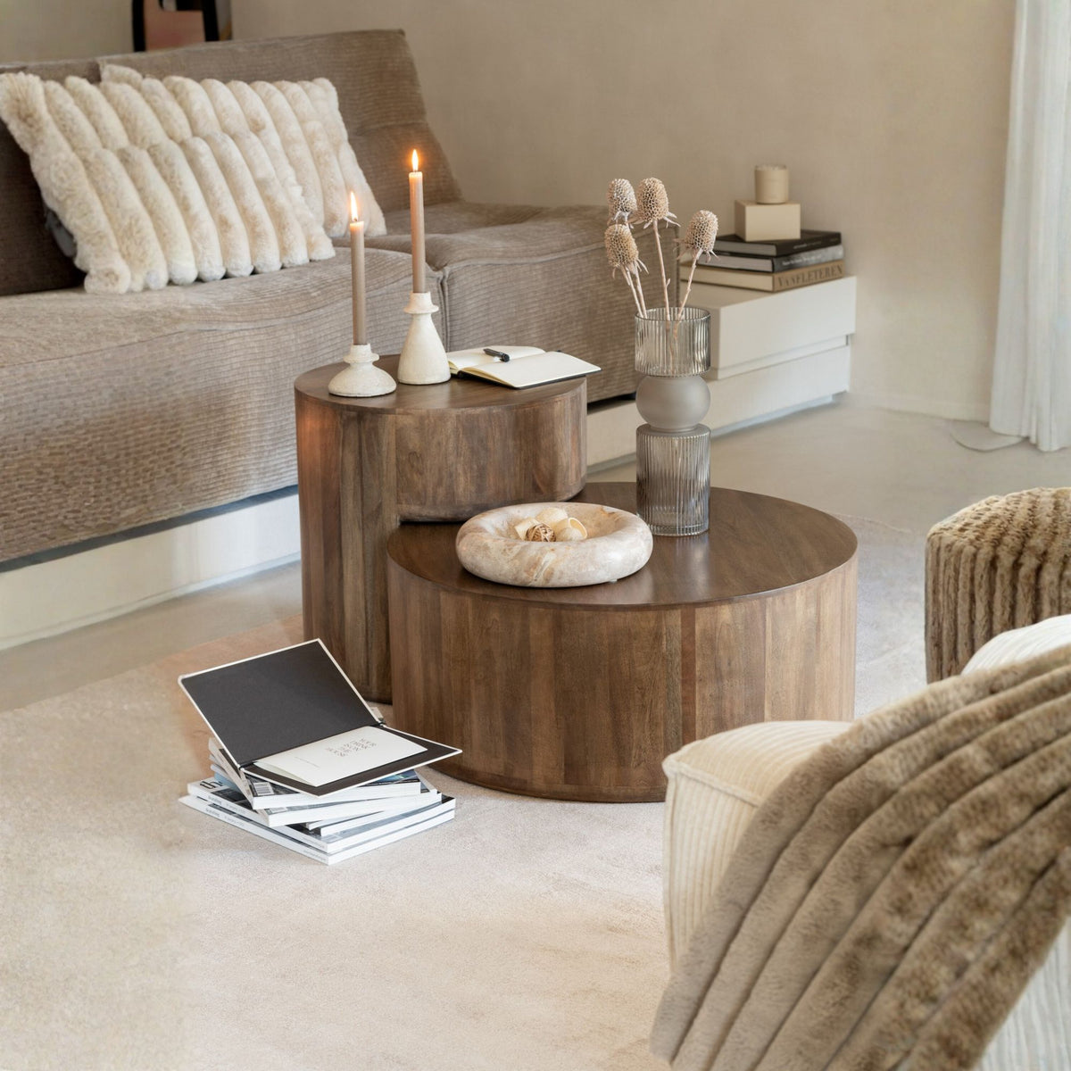 Grand plat luxueux en marbre beige bas J-Line