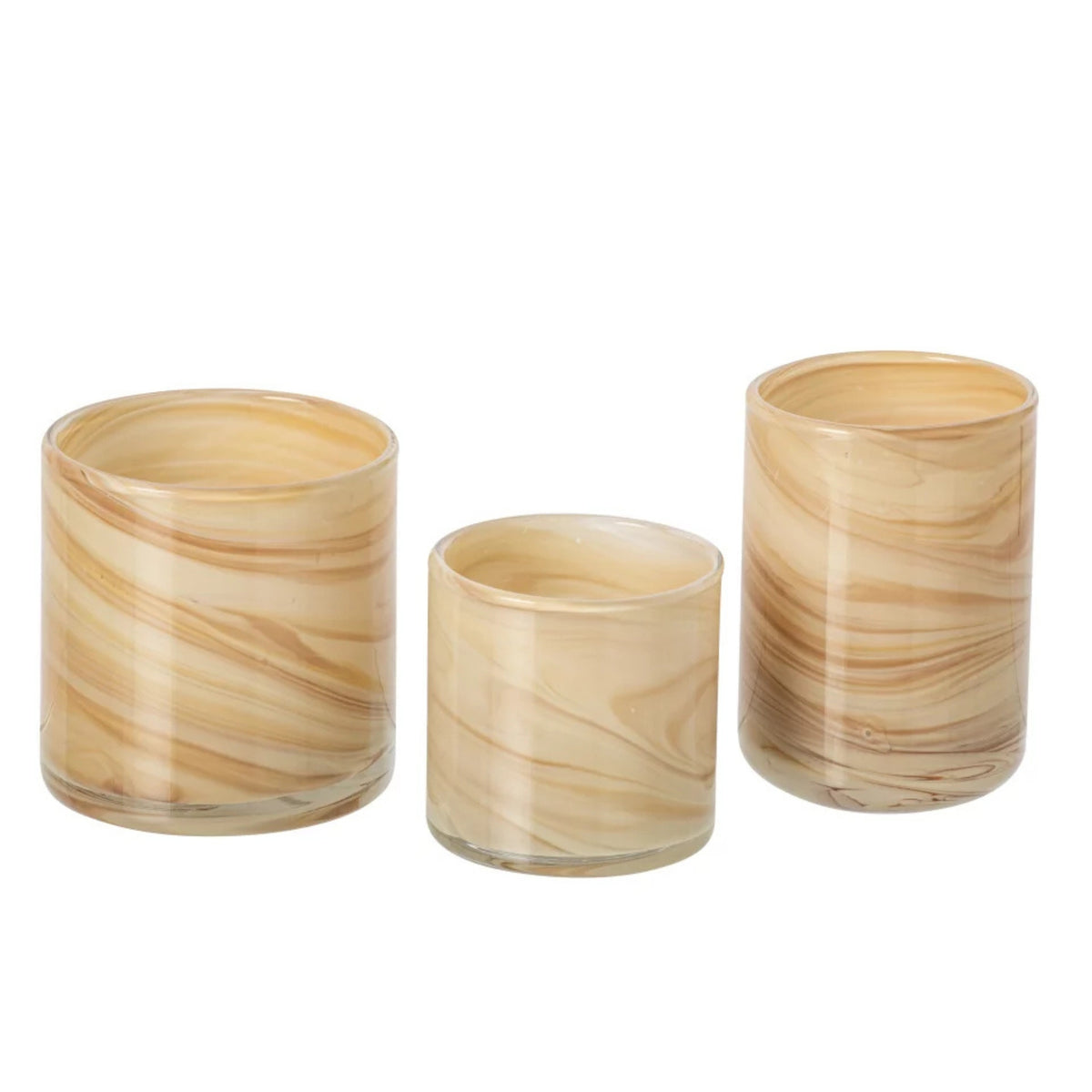 Lot de 3 photophores en verre marbré beige clair/laiton J-Line
