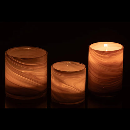Lot de 3 photophores en verre marbré beige clair/laiton J-Line