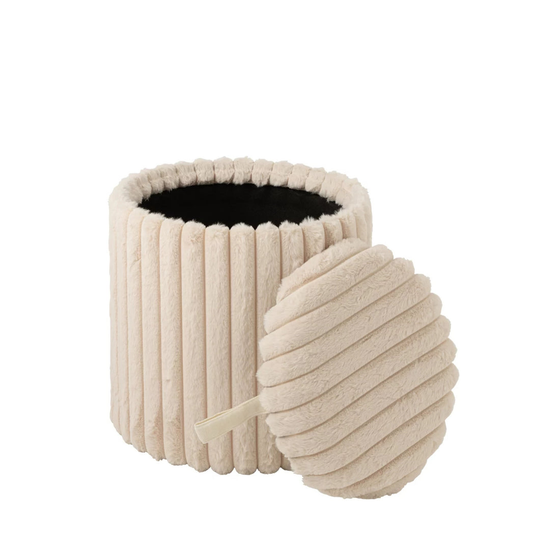 Pouf + couvercle côtelé en MDF beige J-Line