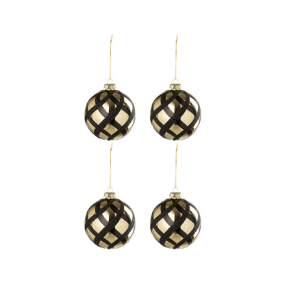 Boîte de 4 boules de Noël en verre quadrillé doré/noir J-Line