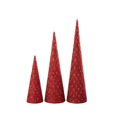 Cône Fer/Perles Rouge Noël Lot de 3 J-Line