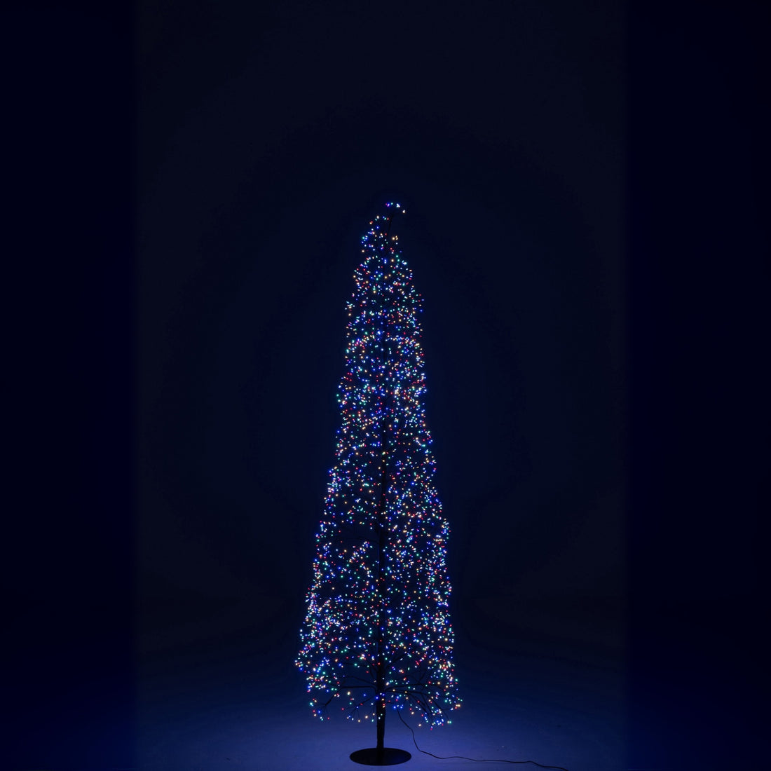 Sapin de Noël en métal noir avec lumières LED multicolores, grand modèle H 180 cm, J-Line