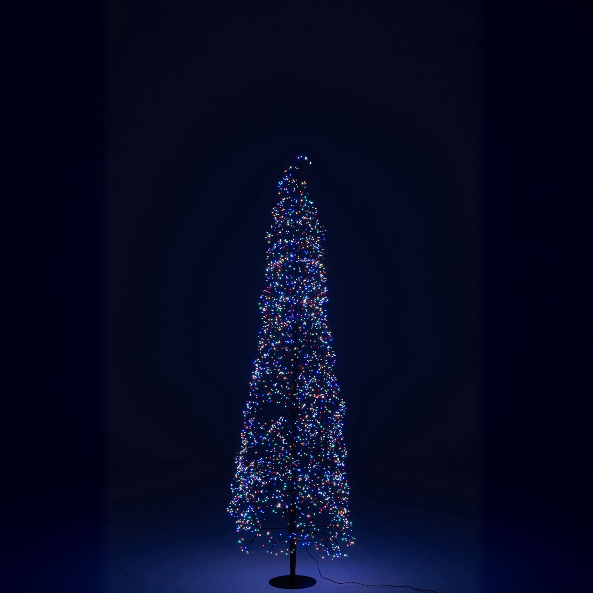 Sapin de Noël en métal noir avec lumières LED multicolores, grand modèle H 180 cm, J-Line