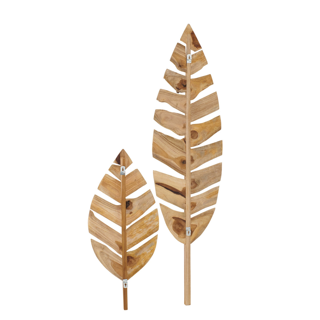 Lot De 2 Objets Muraux Feuilles Bois De Teck Naturel J-Line