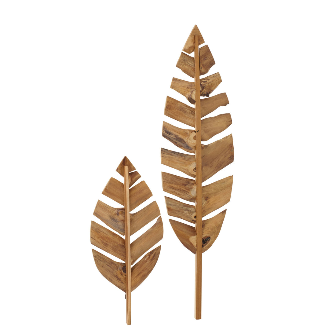 Lot De 2 Objets Muraux Feuilles Bois De Teck Naturel J-Line
