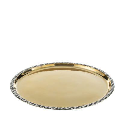 Plateau Rond Pied-De-Poule Acier Inoxydable Couleur Or J-Line