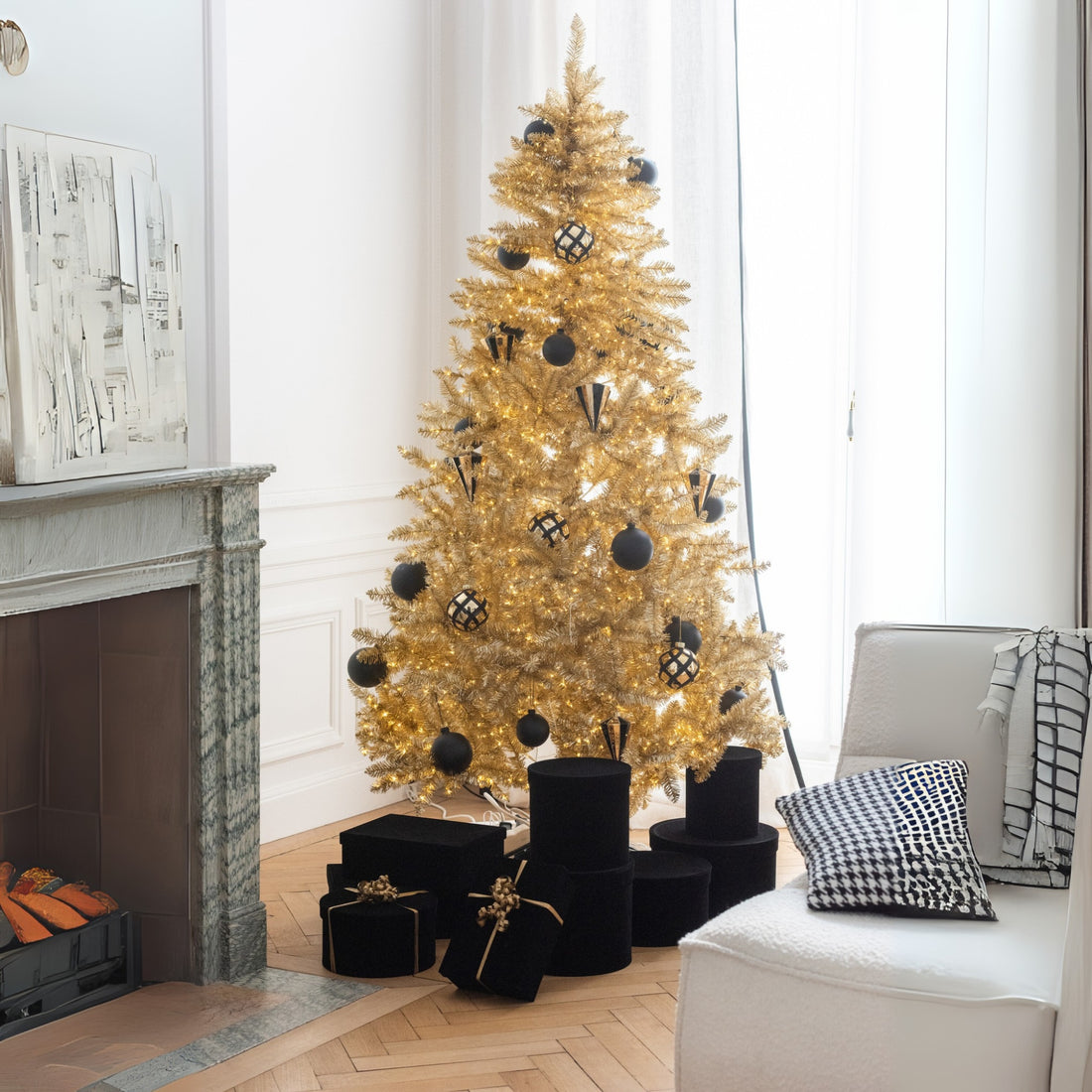 Sapin de Noël Artificiel PVC Couleur Or Large H210cm J-Line