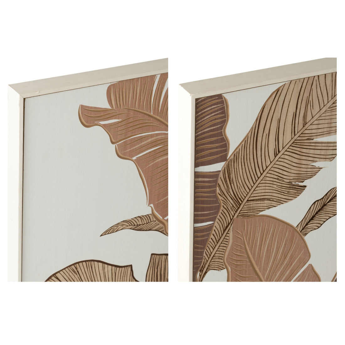 Décoration murale Bois sculpté Pin marron/Blanc cassé Assortiment de 2 J-Line