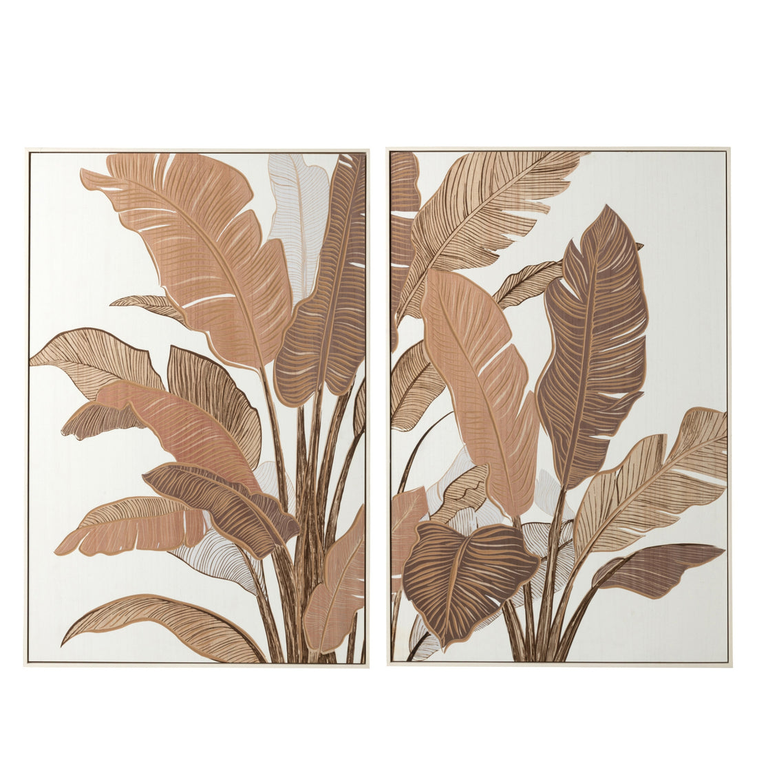 Décoration murale Bois sculpté Pin marron/Blanc cassé Assortiment de 2 J-Line