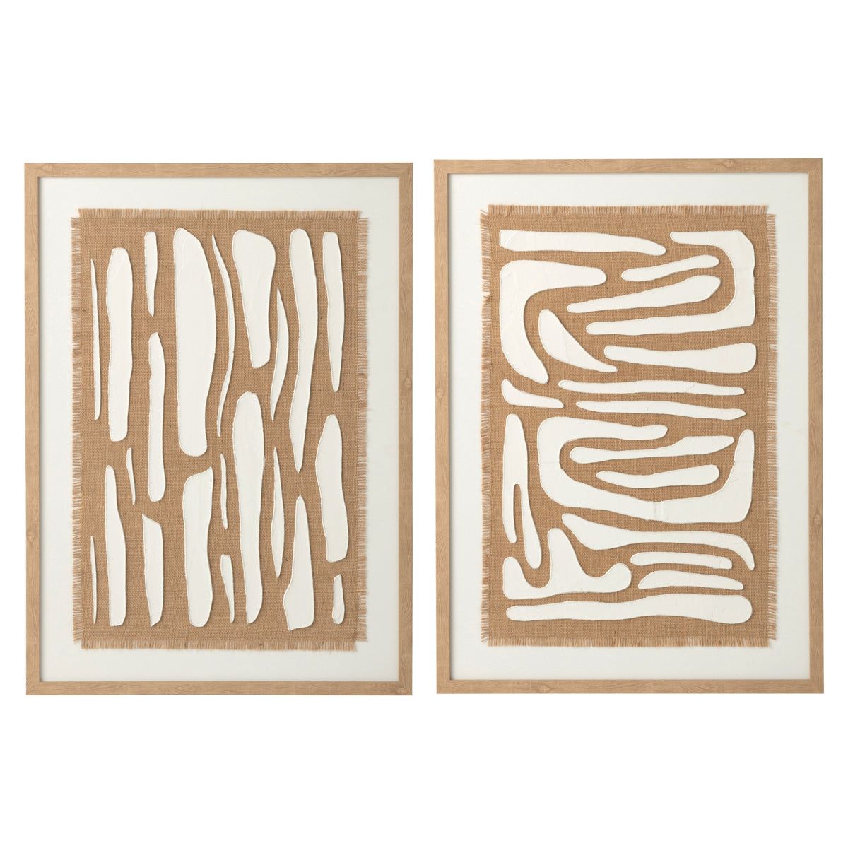 Tableau rayé en MDF blanc/naturel, lot de 2 J-Line