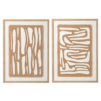 Tableau rayé en MDF blanc/naturel, lot de 2 J-Line