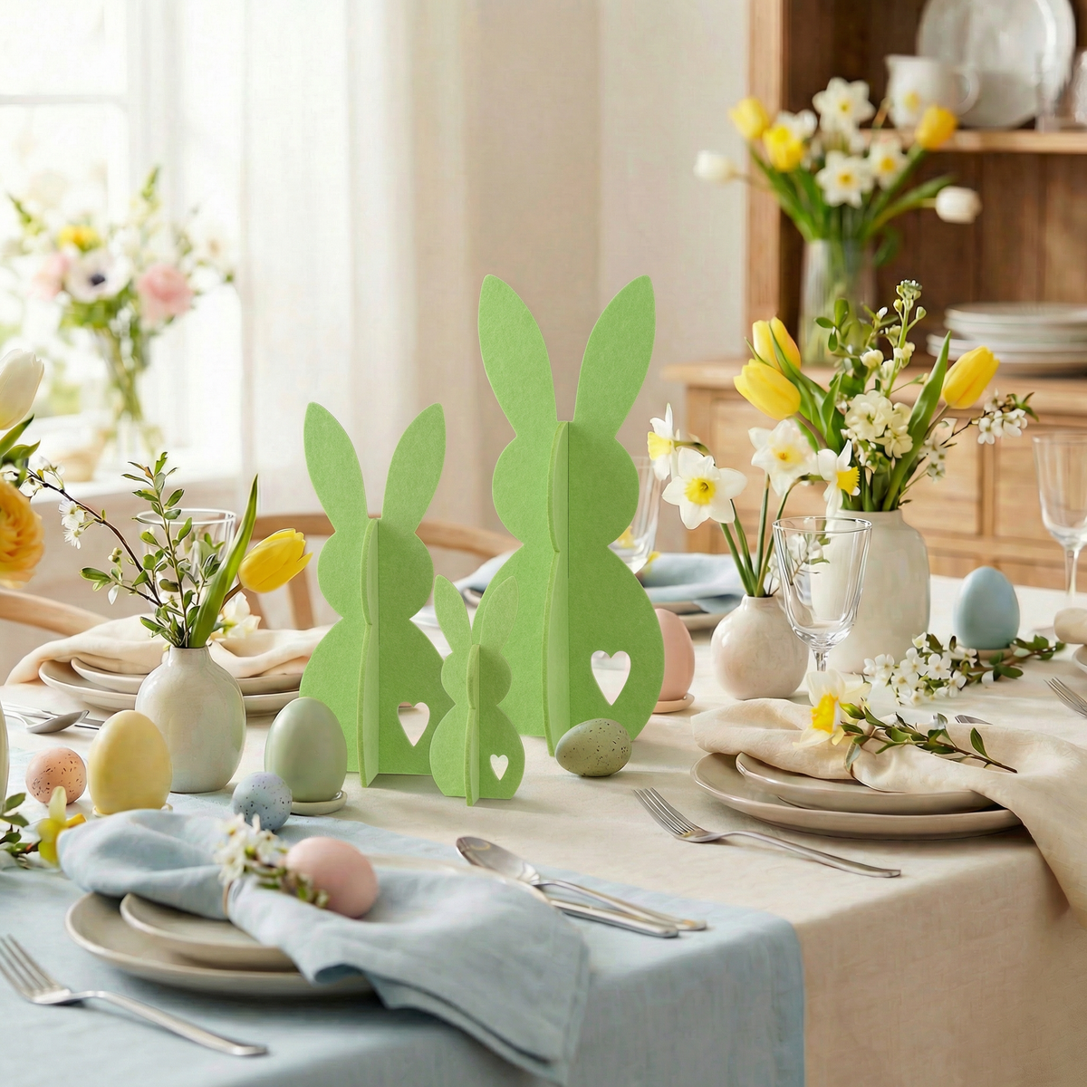Décoration de Pâques Lapin Vert en Feutrine Lot de 3 J-Line