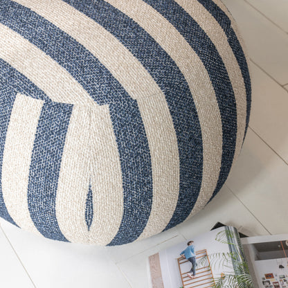 Pouf Rayé Bleu/Blanc Cassé J-Line