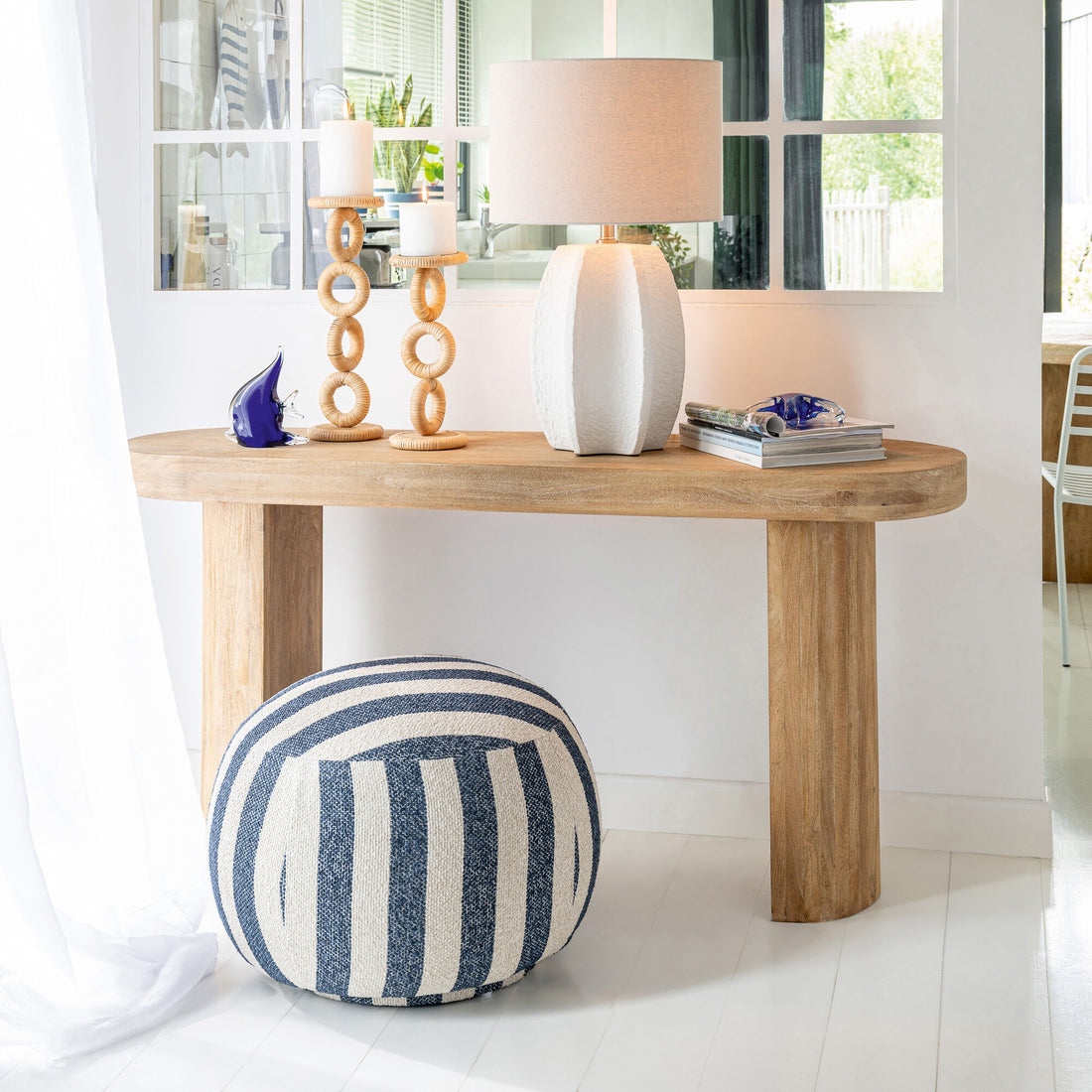 Pouf Rayé Bleu/Blanc Cassé J-Line