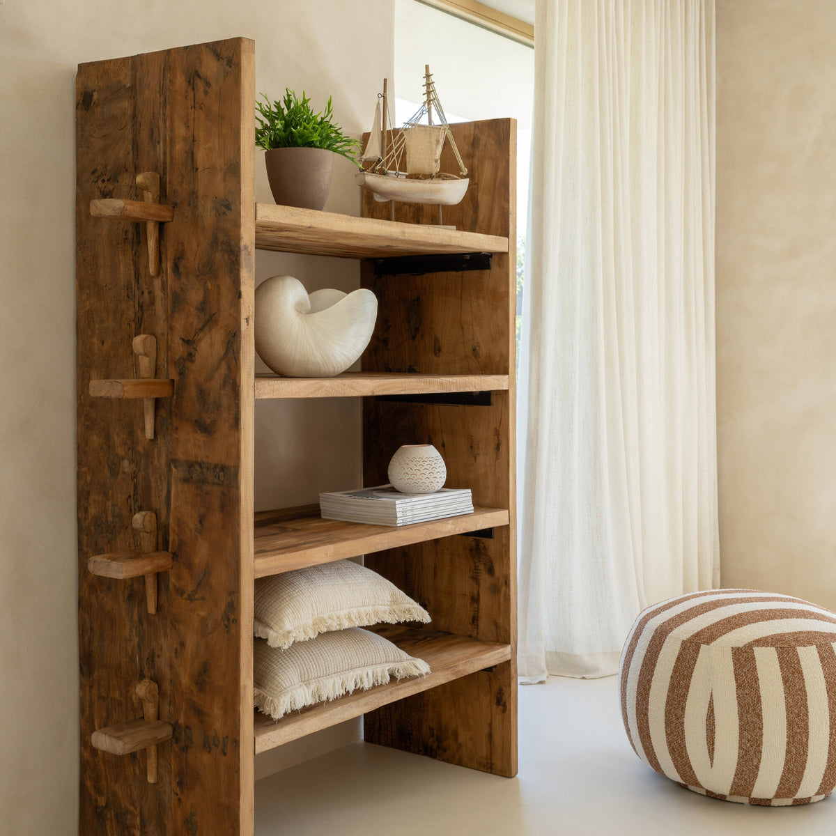 Pouf Rayé Camel/Blanc Cassé J-Line