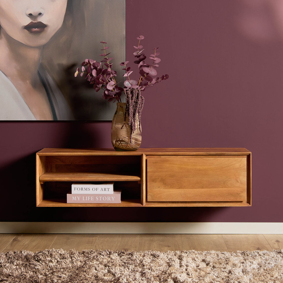 Meuble TV suspendu Ambiance Bois de manguier Naturel 120cm Starfurn