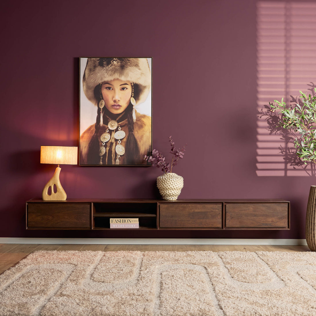 Meuble TV suspendu Ambiance Bois de Manguier Marron 280cm Starfurn