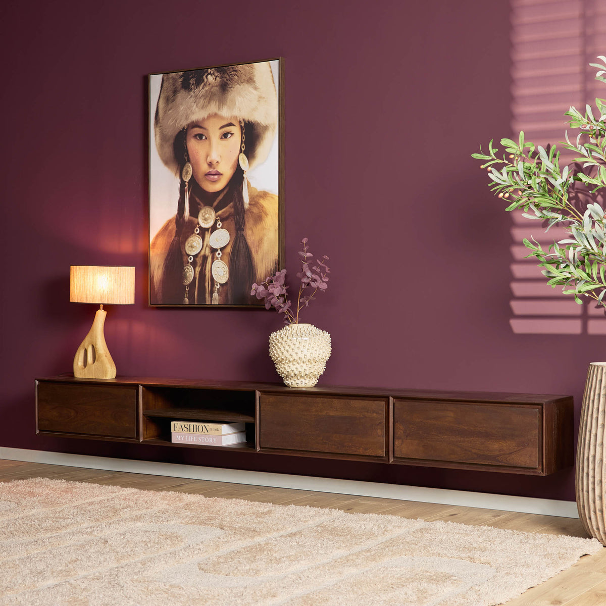 Meuble TV suspendu Ambiance Bois de Manguier Marron 280cm Starfurn
