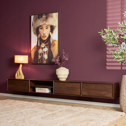 Meuble TV suspendu Ambiance Bois de Manguier Marron 280cm Starfurn