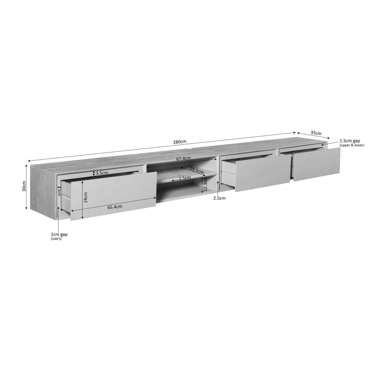 Meuble TV suspendu Ambiance Bois de Manguier Marron 280cm Starfurn