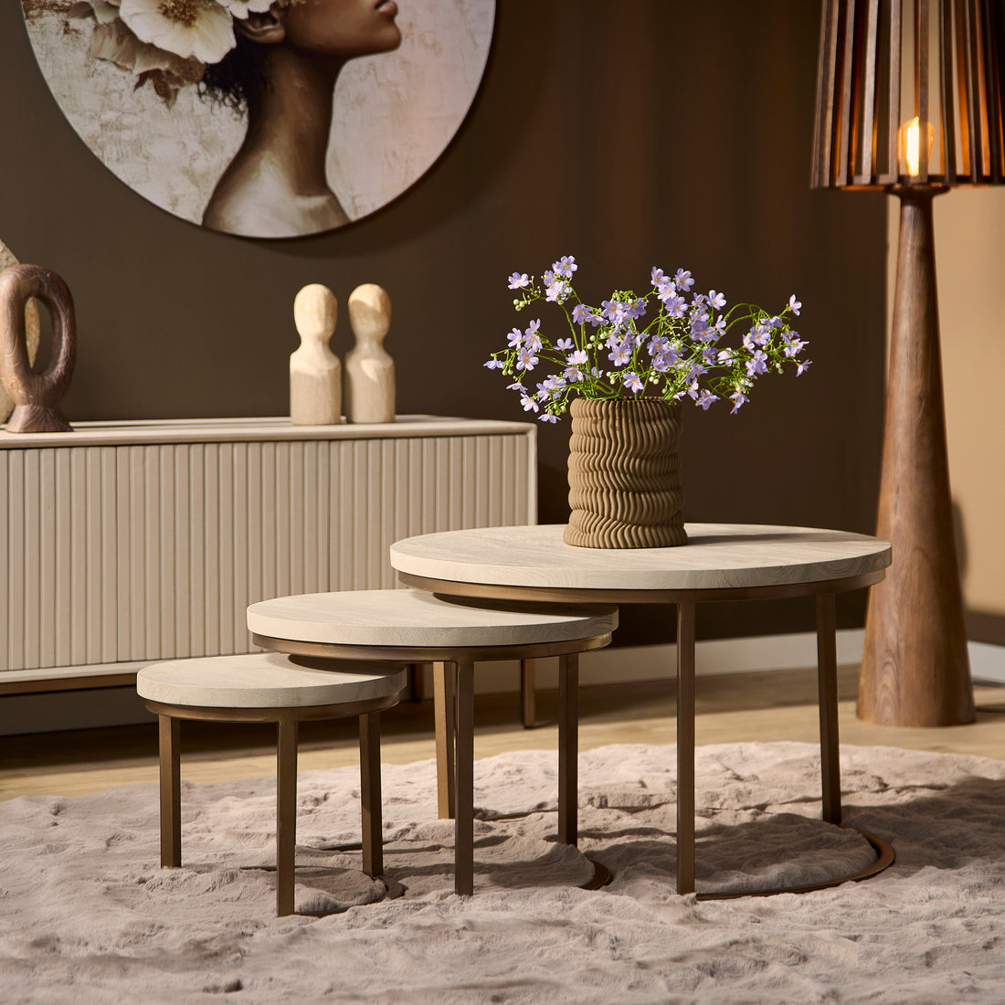 Tables basses Madison Bois de manguier Sable Lot de 3 Starfurn