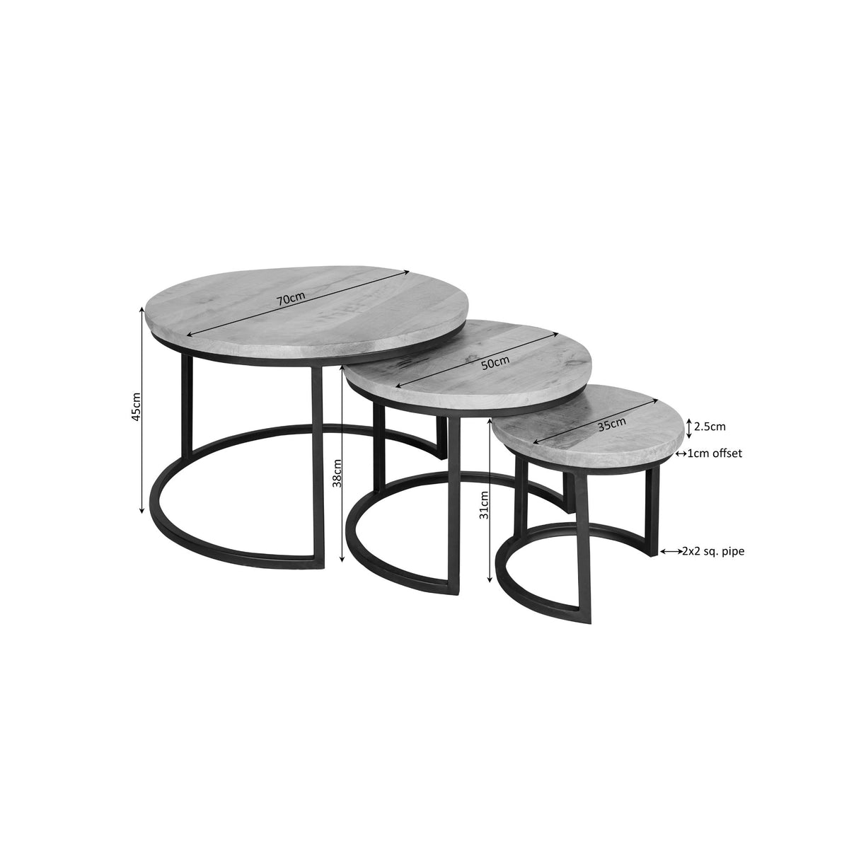 Tables basses Madison Bois de manguier Sable Lot de 3 Starfurn