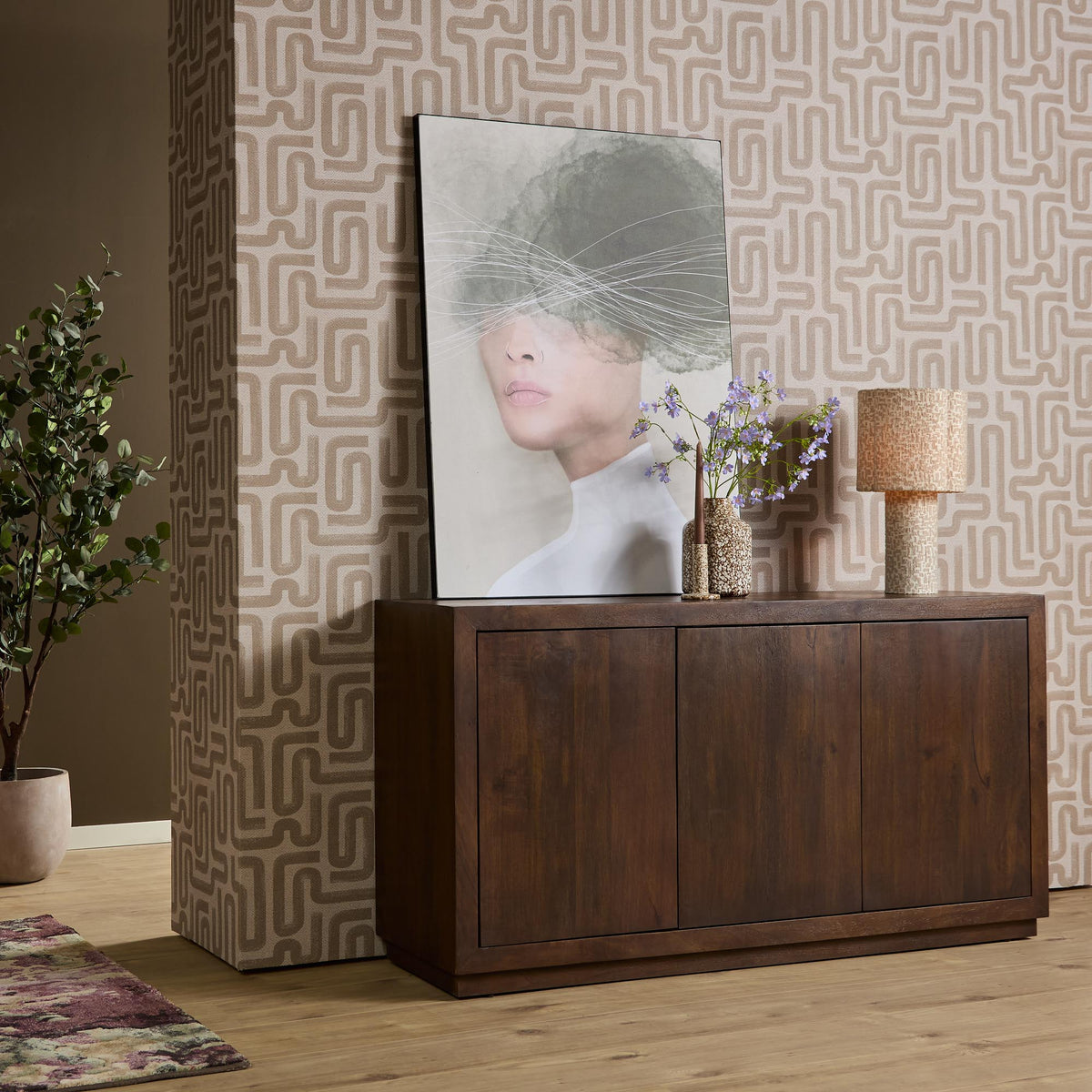 Buffet Bruxelles en bois de manguier marron, 3 portes, 150 cm Starfurn