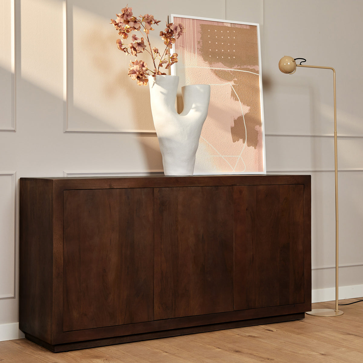 Buffet Bruxelles en bois de manguier marron, 3 portes, 150 cm Starfurn