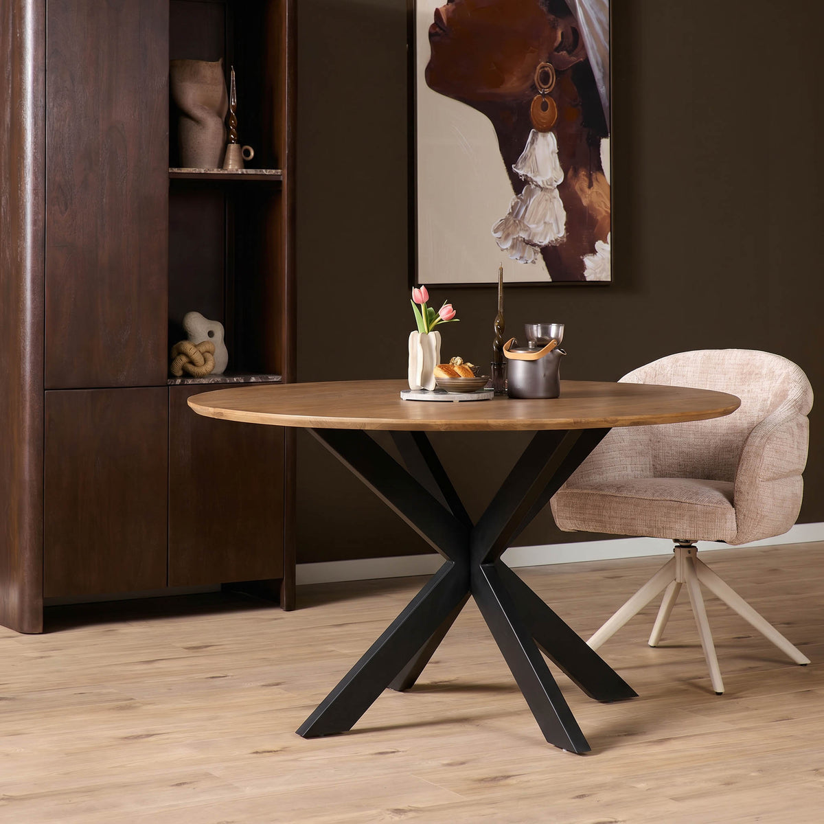 Table à manger Madison Bois de manguier Naturel Ronde 150cm Starfurn