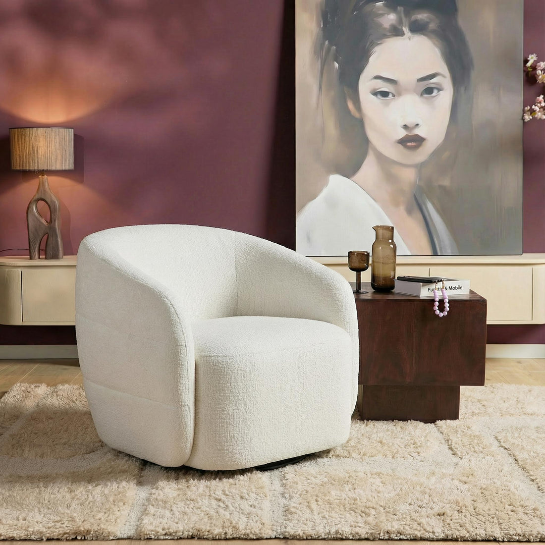Fauteuil Yara pivotant en tissu blanc cassé Starfurn