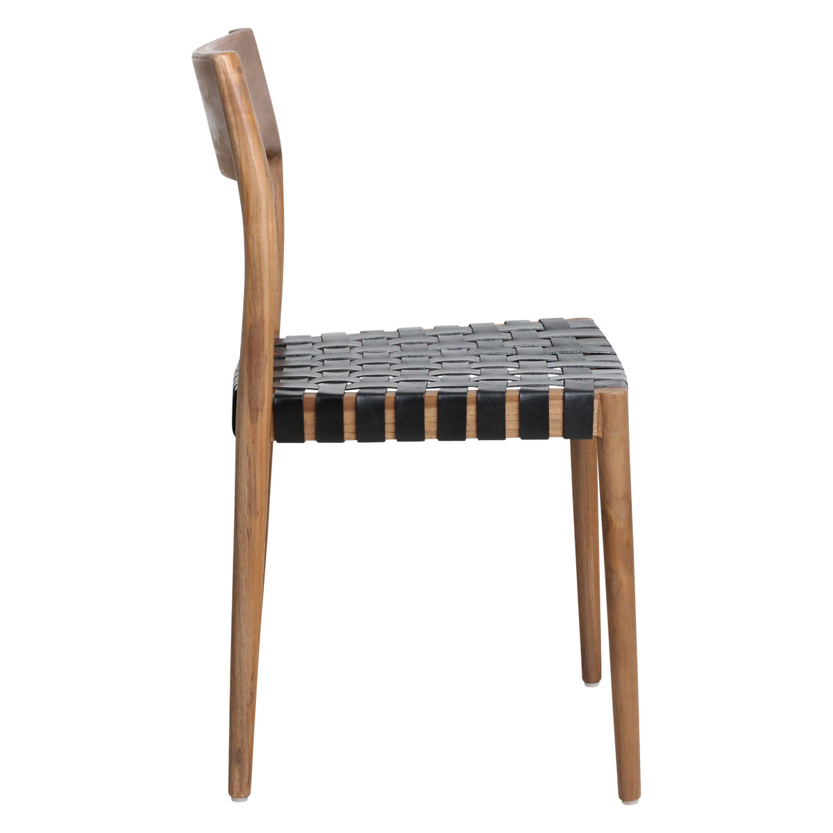 Chaise de salle à manger en teck Freya sans accoudoirs, cuir noir, lot de 2, Raw Materials
