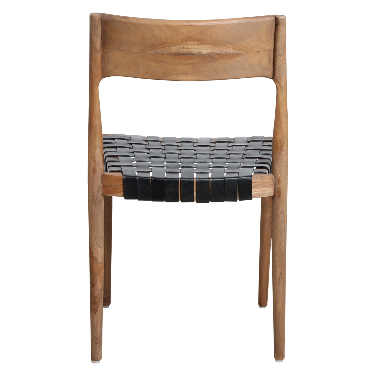 Chaise de salle à manger en teck Freya sans accoudoirs, cuir noir, lot de 2, Raw Materials