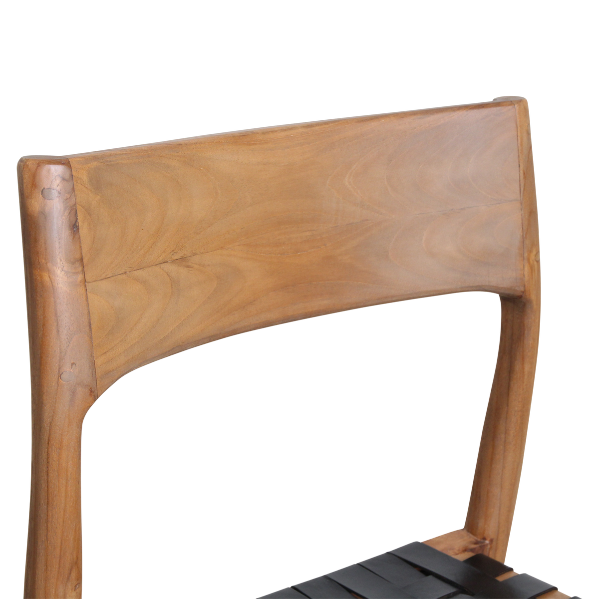 Chaise de salle à manger en teck Freya sans accoudoirs, cuir noir, lot de 2, Raw Materials
