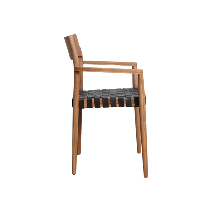 Chaise de salle à manger Freya avec accoudoirs, cuir noir, lot de 2, Raw Materials