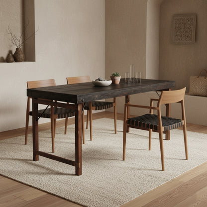 Chaise de salle à manger Freya avec accoudoirs, cuir noir, lot de 2, Raw Materials