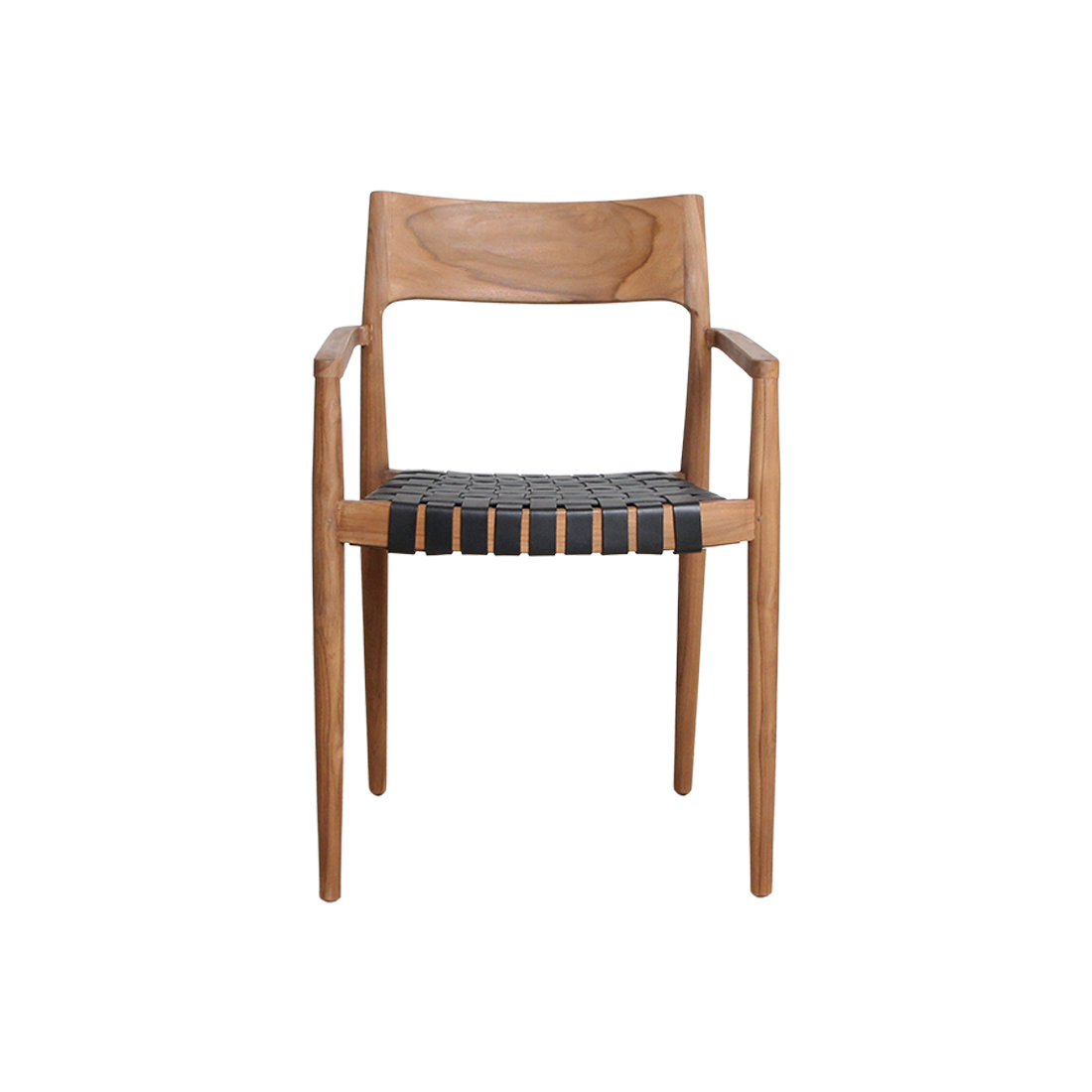 Chaise de salle à manger Freya avec accoudoirs, cuir noir, lot de 2, Raw Materials
