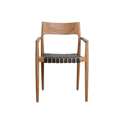 Chaise de salle à manger Freya avec accoudoirs, cuir noir, lot de 2, Raw Materials