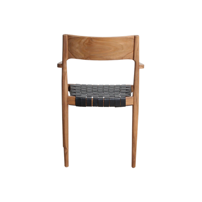 Chaise de salle à manger Freya avec accoudoirs, cuir noir, lot de 2, Raw Materials