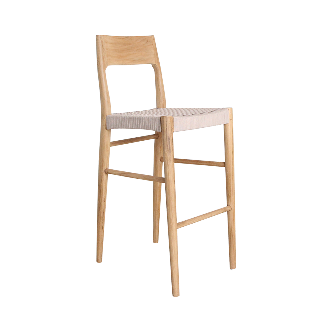 Tabouret de bar Freya en teck, extérieur, matières brutes