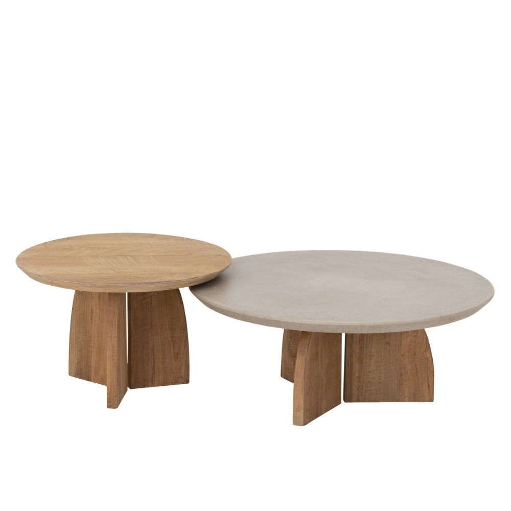 DTP Home Table basse Nova Lot de 2 Teck + Travertin