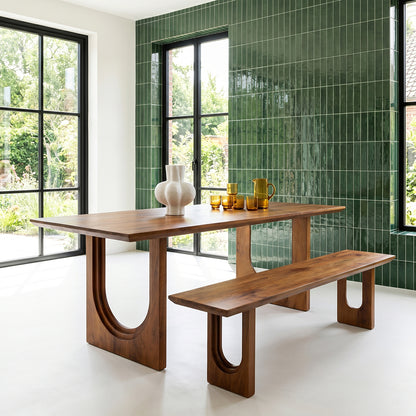 Table de salle à manger Bullnose Chamfered Arch en bois de manguier 180 cm Matières premières