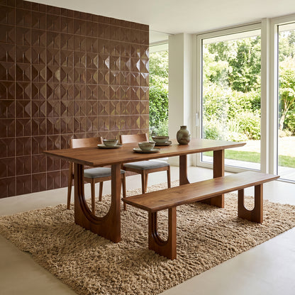 Table de salle à manger Bullnose Chamfered Arch en bois de manguier 180 cm Matières premières