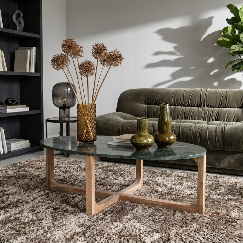 Table basse ovale en marbre vert Raw Materials