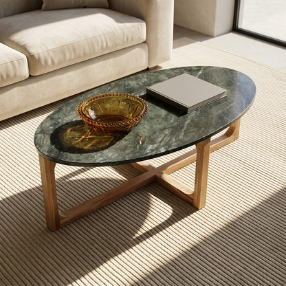 Table basse ovale en marbre vert Raw Materials