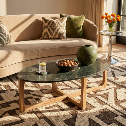 Table basse ovale en marbre vert Raw Materials