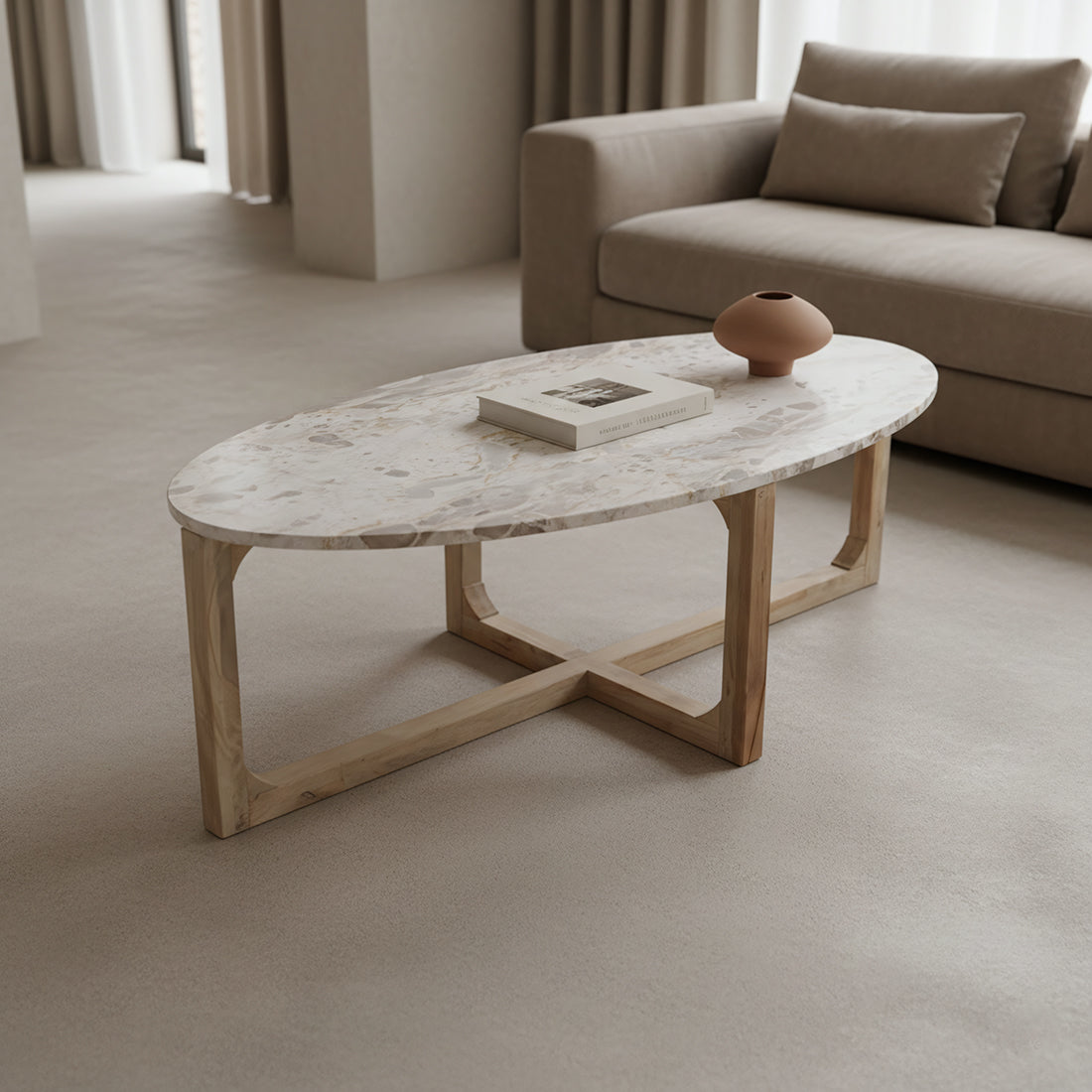 Table basse ovale en marbre crème Raw Materials