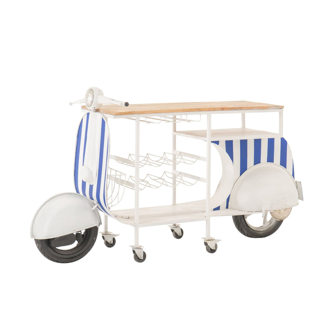 Meuble de bar rétro scooter rayé fer bleu/blanc J-Line