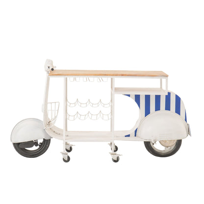 Meuble de bar rétro scooter rayé fer bleu/blanc J-Line